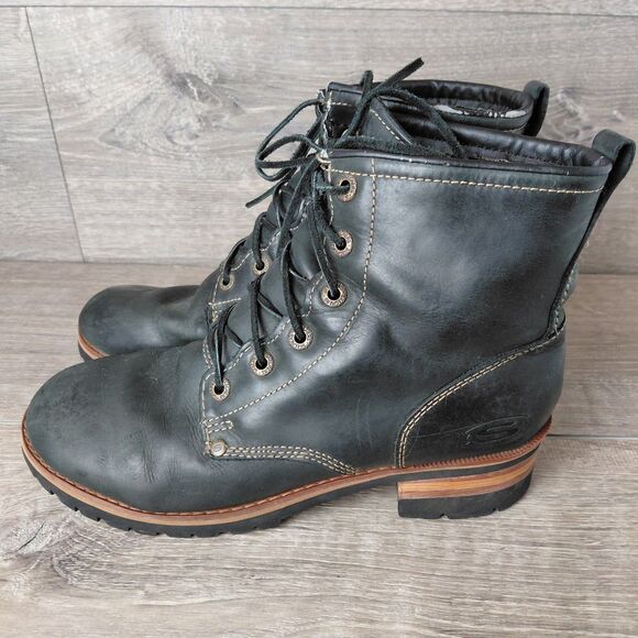 Skechers Laramie 2 Engineer Boots Womens 10 Black Leather Platform Combat Moto - Picture 5 of 12